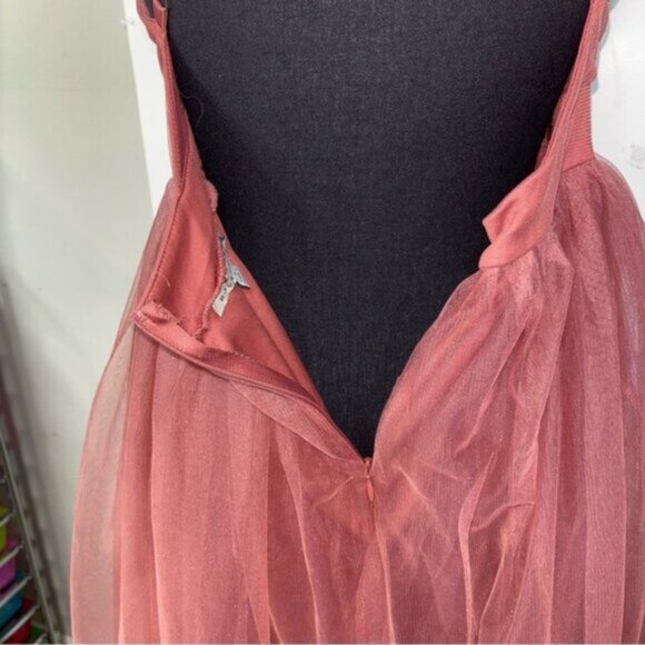 HAUTE MONDE PLUNGING-V CRISSCROSS OPEN BACK TULLE DRESS L DEEP ROSE FAIRYCORE - Picture 11 of 11